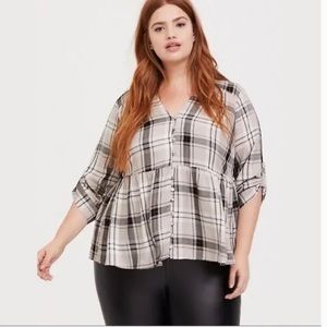 Torrid Babydoll Plaid Twill Button-Front Top